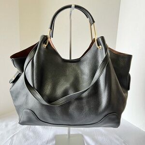 Classic Black Vegan Leather Tote with Gold Trim